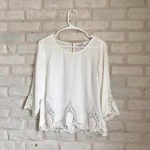 Charming Charlie White Blouse Lace Floral Detail S